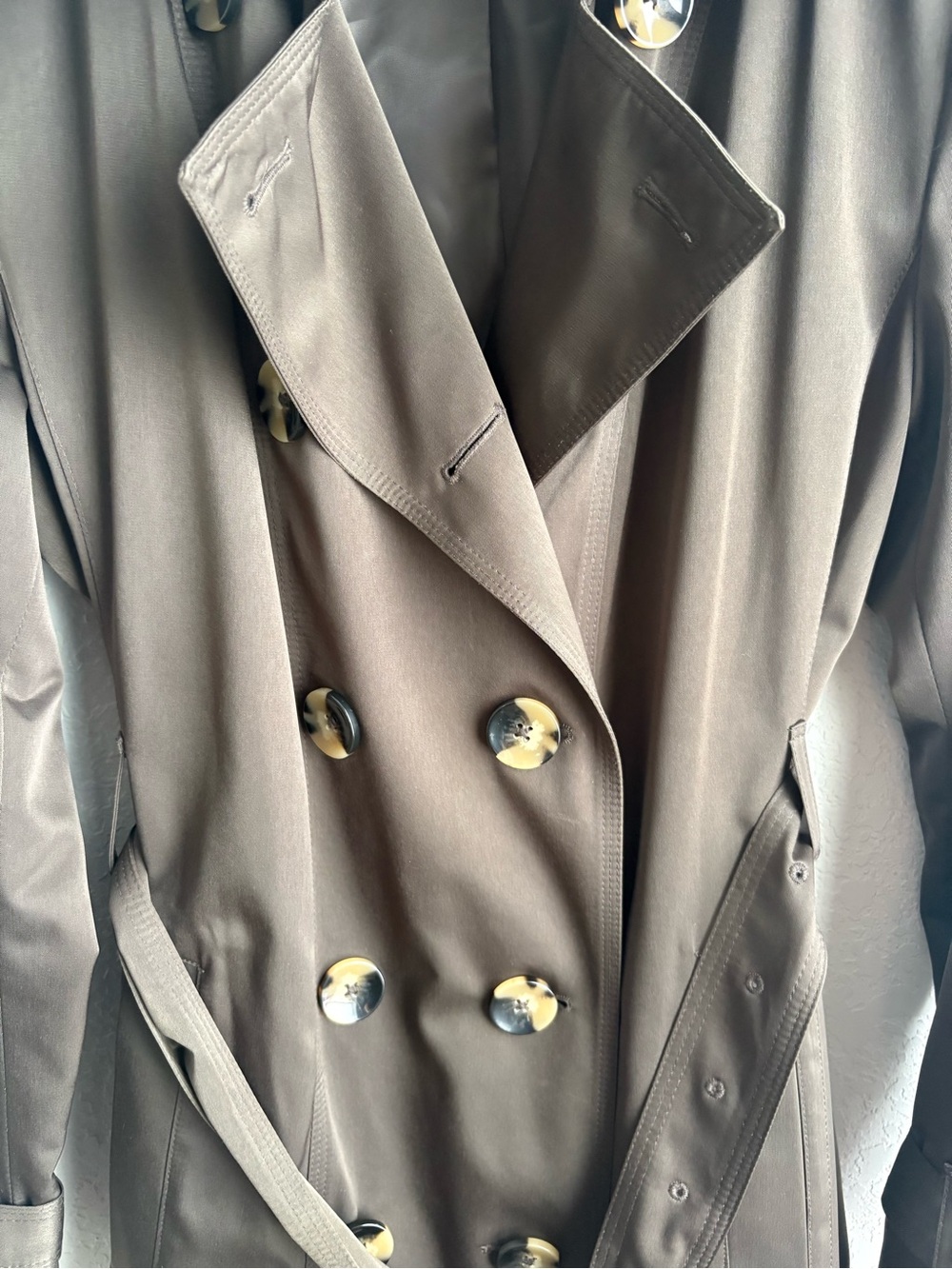 London Fog Rich Chocolate Brown Double Breasted Belted Trench Coat Large - Picture 9 of 11